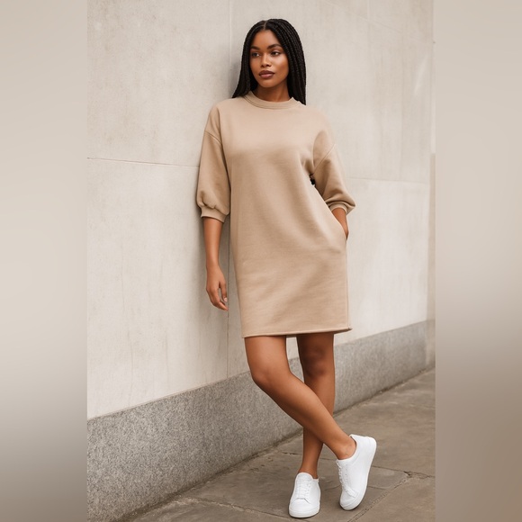 Everlane Dresses & Skirts - Everlane Organic Cotton Track Dress Tan Mini Dress Oversized Sweatshirt Neutral
